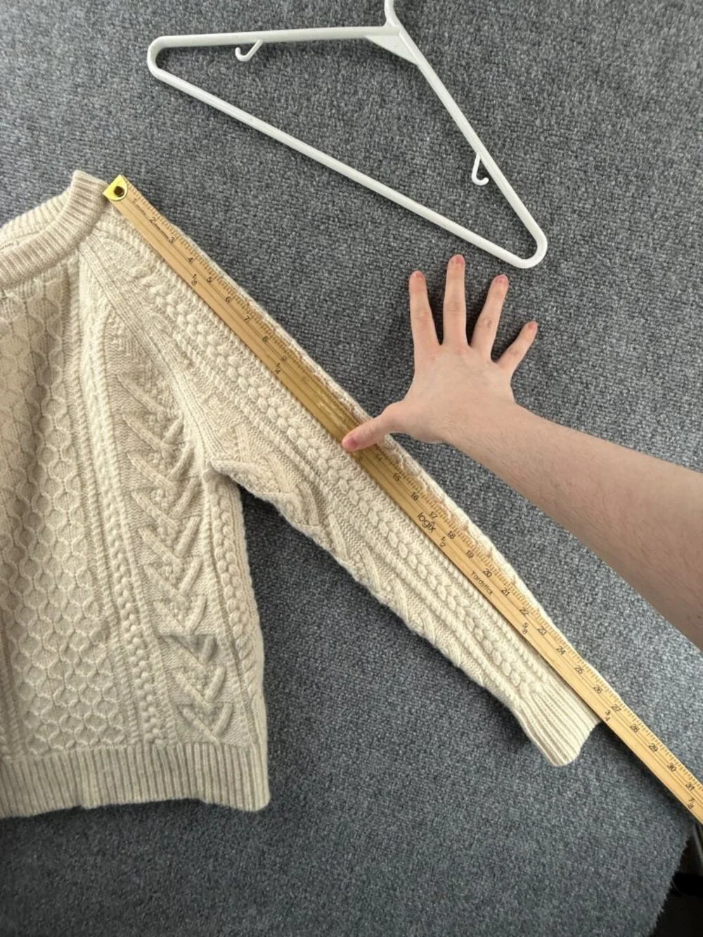 J. Crew Rugged Merino Fisherman Sweater Ivory Cable Knit Chunky Small Wool Uni - Picture 14 of 15